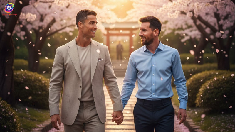 Ảnh chế Ronaldo và Messi cùng nhau nắm tay dạo chơi