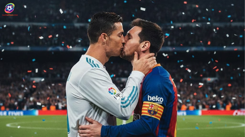 Ảnh chế Ronaldo và Messi hôn nhau