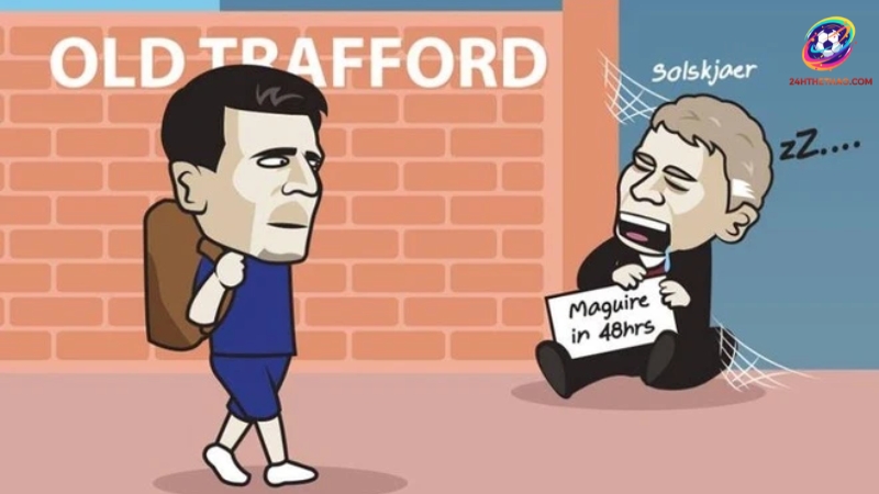 Harry Maguire cùng HLV Ole Gunnar Solskjaer